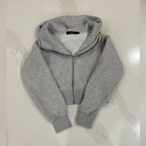 Light Gray Cropped Zip-Up Hoodie